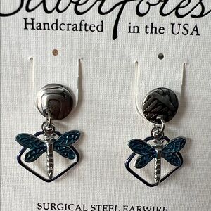 Silver Forest Blue Dragonfly Earrings